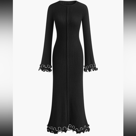 Commense Dresses & Skirts - Piping Ruffle Knit Maxi Dress in Black/ White
